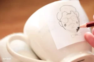Painting a portrait on a mug during the process