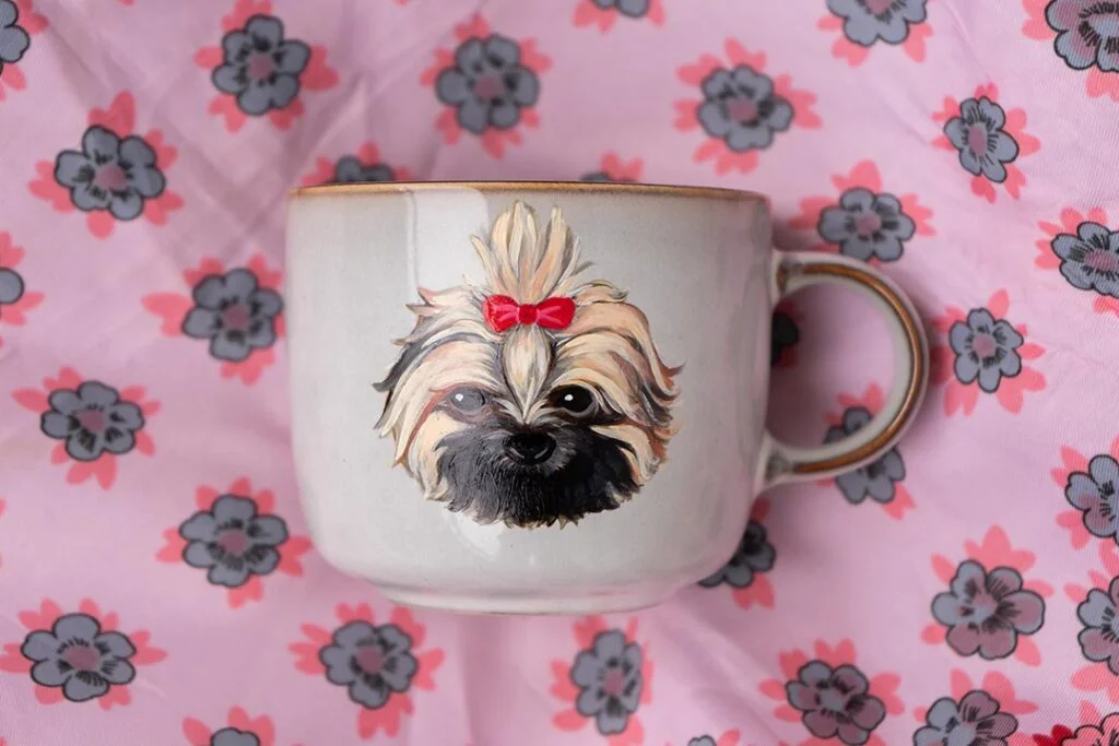 Hand-painted mug with a dog's portrait