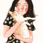 A portrait of a girl with a cat - illustrative watercolour style