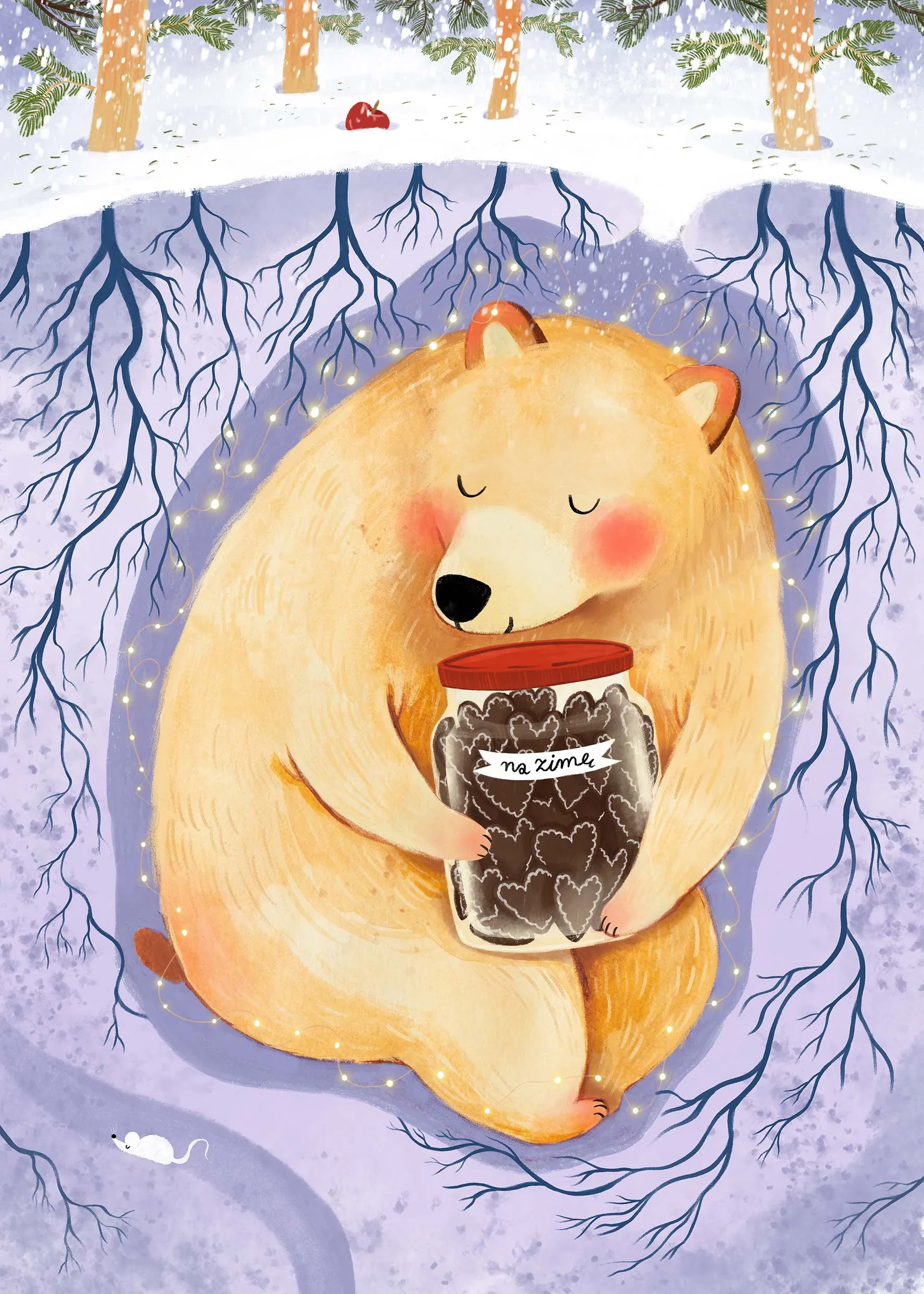 Children's illustration - character preparing winter supplies, by Anna Karwala