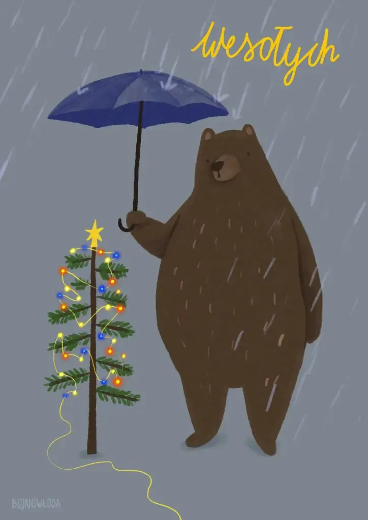 Personalized holiday card with a bear - original illustration